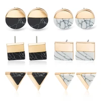 circle square triangle half cracked figure stone geometric golden stud earrings for women
