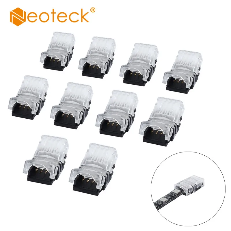 

Neoteck 10pcs 4 Pin 10MM LED Strip to Strip Solderless Snap Down Clip Board Connector for 10mm Width 4pin IP65 RGB LED Strip