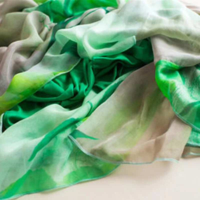 Шелковое летнее платье для женщин элегантное пляжное длинное зеленое с принтом