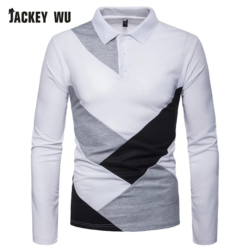 JACKEYWU мужская рубашка поло 2019 модная контрастный цвет длинный рукав хлопок