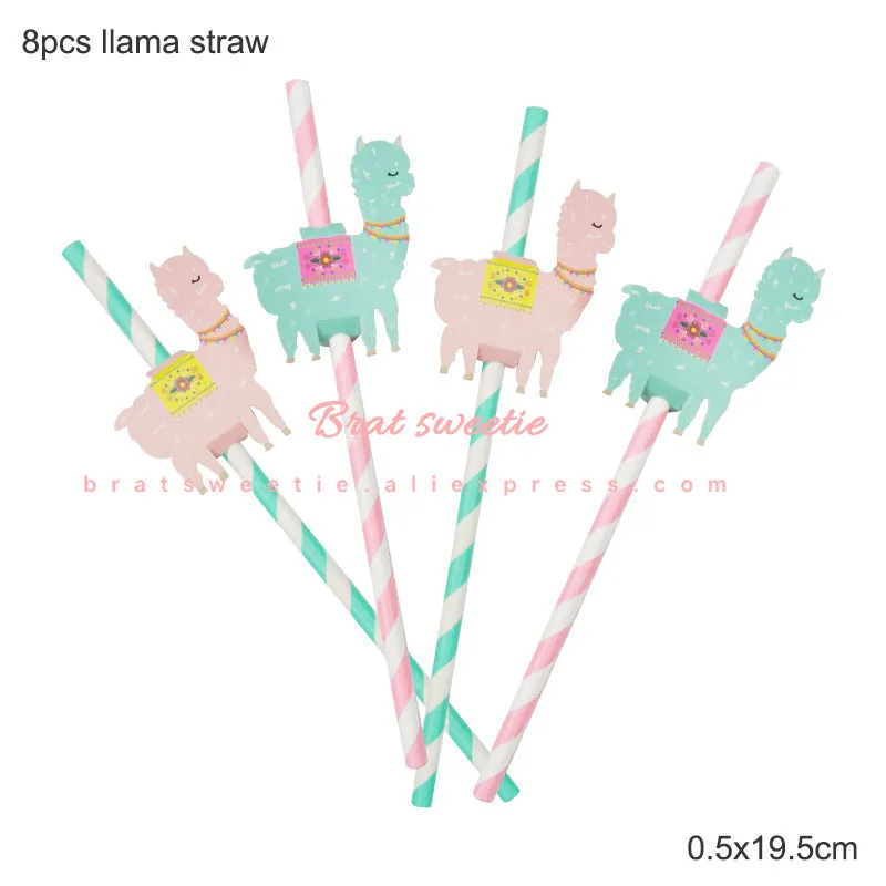 llama straw Лама Альпака тема Одноразовая бумажная тарелка скатерть фотобудка реквизит для дня рождения украшения детский душ принадлежности - Цвет: llama straw
