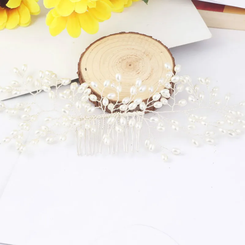 New Luxurious Bride Hair Accessories 100% Handmade Pearl Wedding Jewelry Party Pom Bridal Starry Comb Tiara |