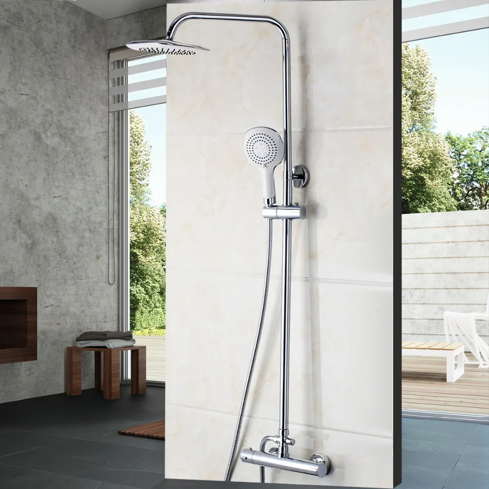 

Torayvino Contemporary Superior Quality Bathroom Faucet Auto-Thermostat Control Chrome Polished Hot Cold Water Mixer Shower set