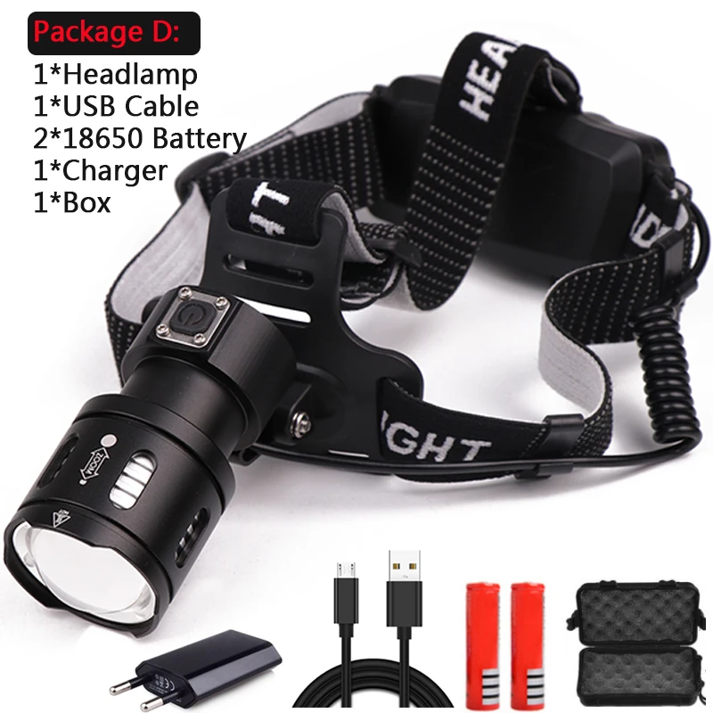 D 8000лм XHP50 светодиодный налобный фонарь, XP-L-V6, головной светильник, рыболовный светильник, велосипедный светильник, вспышка, светильник фонарь, фонарь для кемпинга, светильник - Испускаемый цвет: D