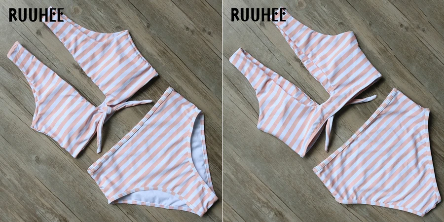 RUUHEE, бикини, брендовый Купальник для женщин, купальник с узлом спереди, купальный костюм, пуш-ап, бикини, набор,, с высокой посадкой, сексуальный, пляжная одежда, бикини