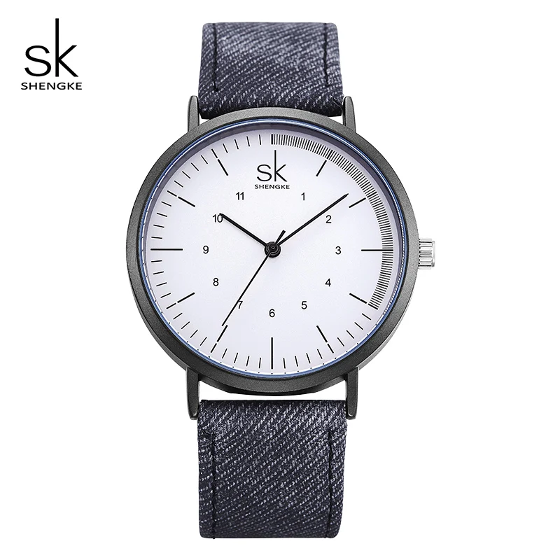 black Shengke, повседневные часы для женщин, девушек, джинсовый холщовый ремень, женские наручные часы, Reloj Mujer, новинка, креативные женские кварцевые часы - Цвет: black