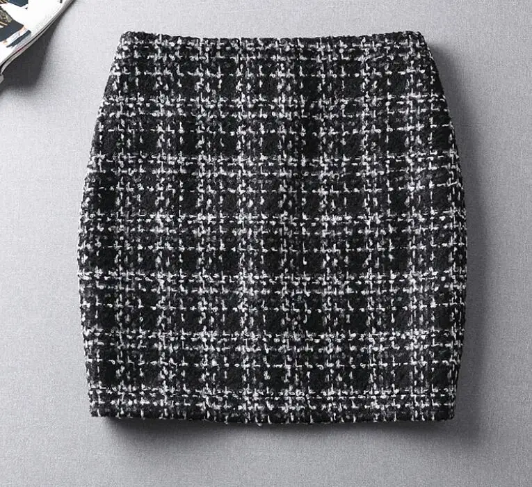 Черный S-3XL 4XL Плюс Размер Женская короткая юбка карандаш модная Мини шерстяная твидовая юбка леди элегантное сексуальное обтягивающее осенне-зимнее Клубное платье - Цвет: Черный