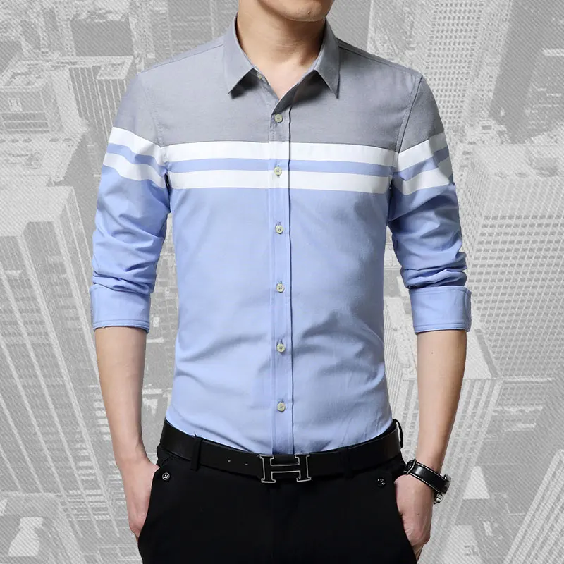 Марка mwxsd повседневные мужские рубашки с длинным рукавом slim Fit oxford рубашки мужские рубашки vete мужские футболки chemise homme - Цвет: Синий