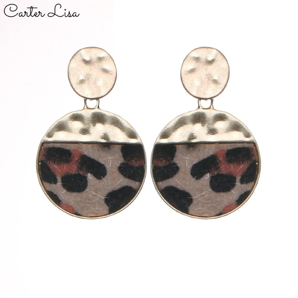 CARTER LISA Модные женские круглые леопардовые серьги золотого цвета с подвеской