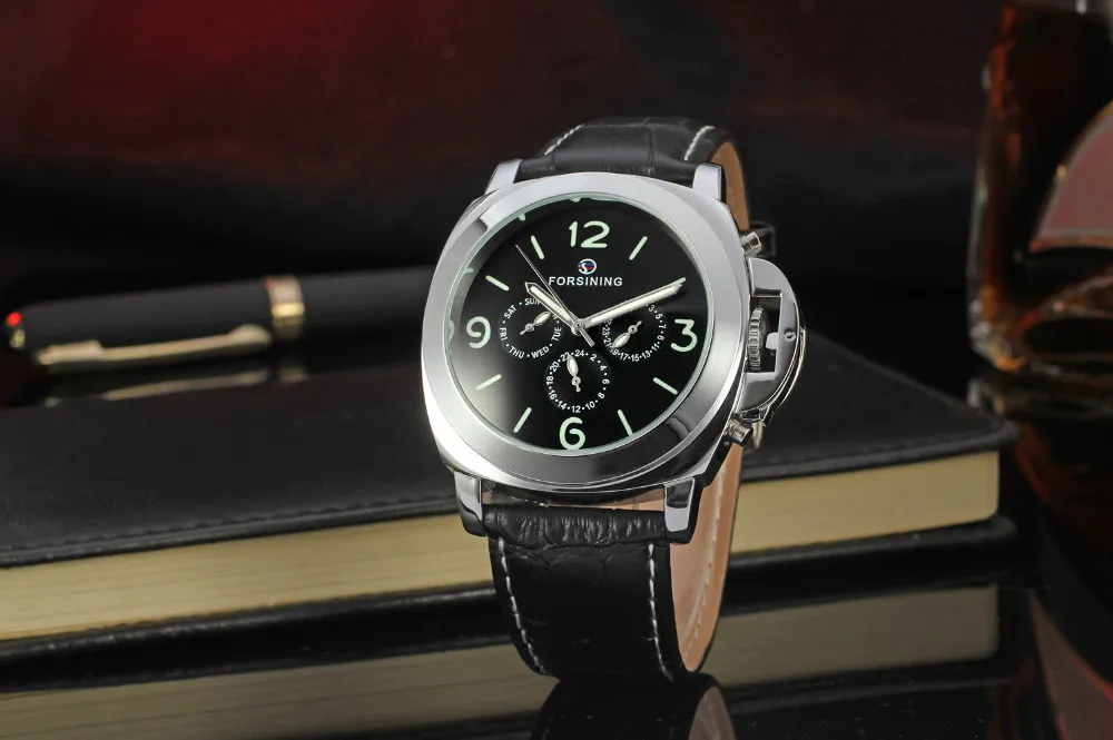 FORSINING Мужские часы с кожаным ремешком большой чехол модные повседневные мужские