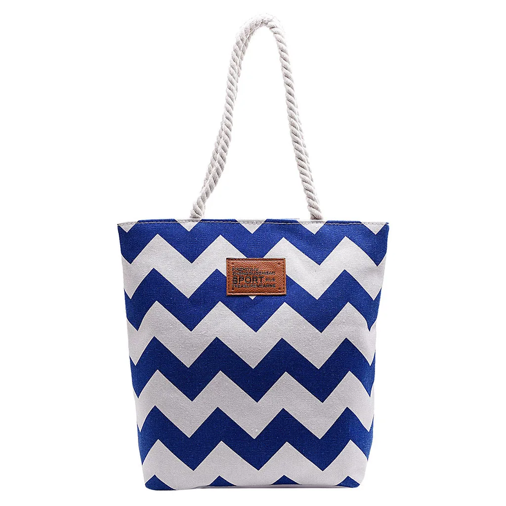 D New Casual Women Striped Large Capacity Tote Canvas Shoulder Bag Shopping Bag Beach Bags Casual Tote Bolsa Feminina#H10 - Цвет: D