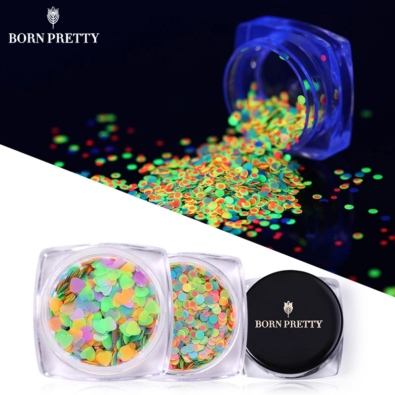 BORN PRETTY неоновые Блестки для ногтей зеленый цвет флуоресцентный эффект сердце