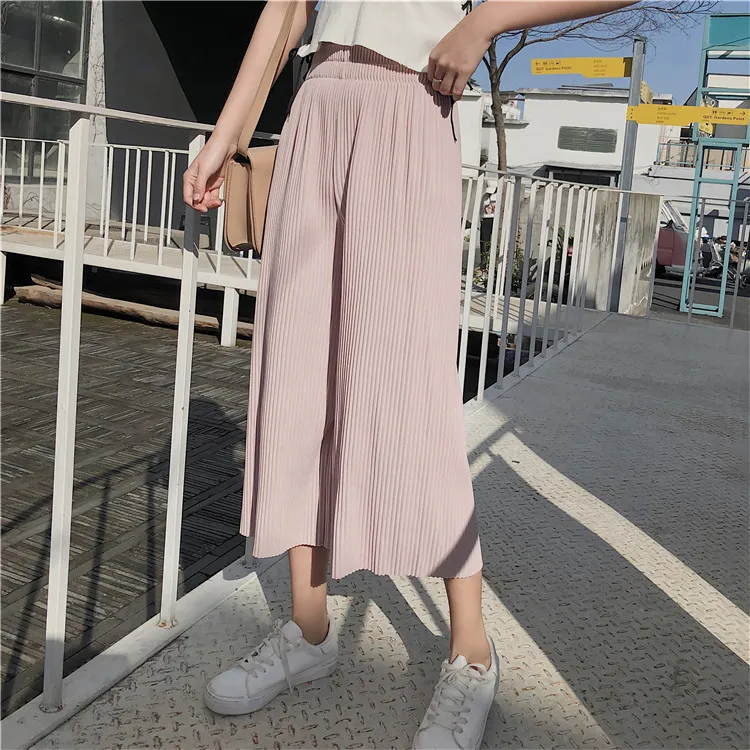 Широкие брюки сексуальные женские плиссированные однотонные черные свободные