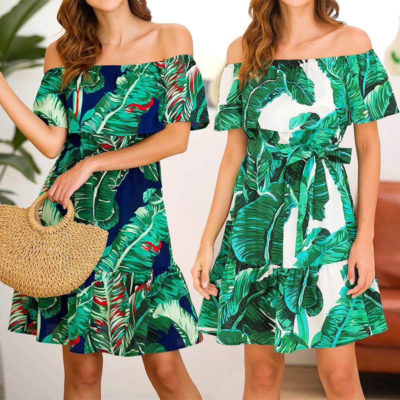 Женские платья в гавайском стиле с открытыми плечами летнее пляжное платье без