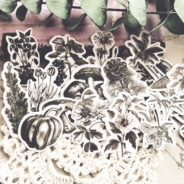 Винтажные креативные черно белые растения декоративные Стикеры для