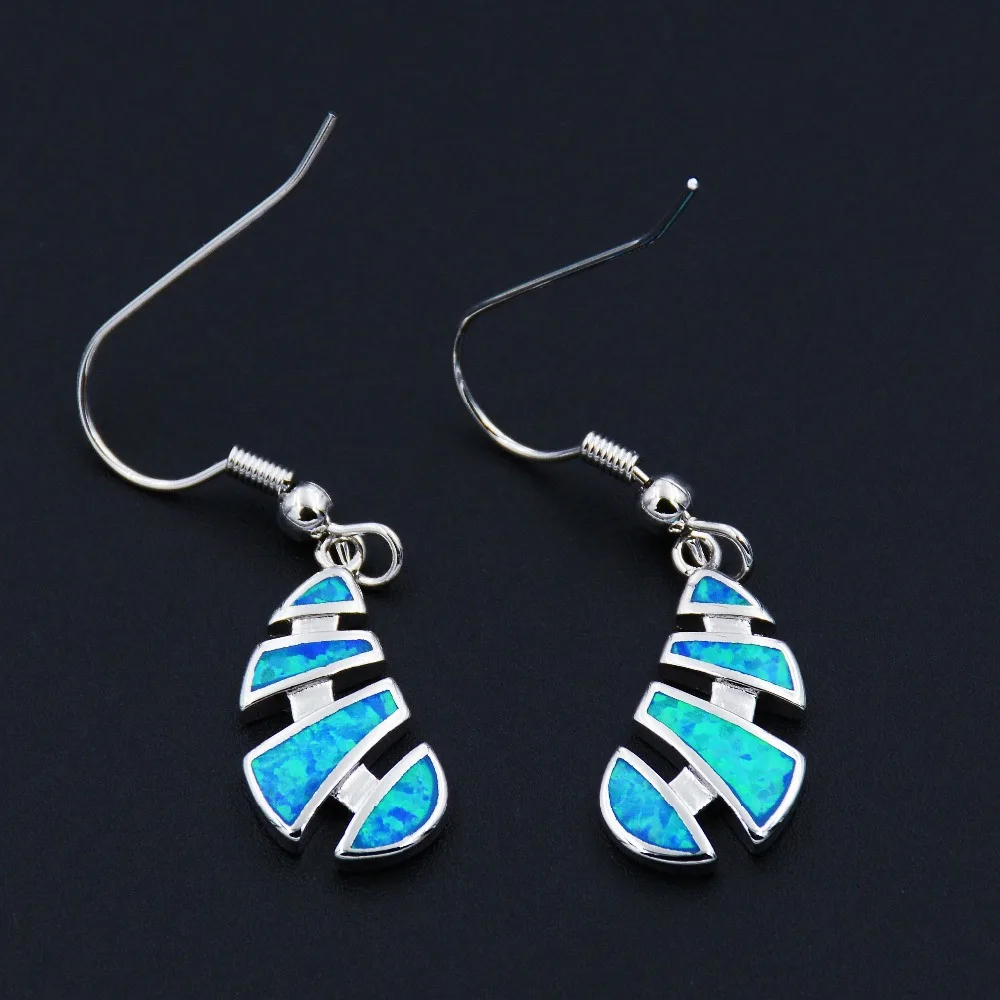 Whimsical Fish Bone Ocean Blue Fire Opal Earrings with Hook Fastening | Украшения и аксессуары