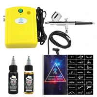 ophir airbrush kit with air compressor 20 stencils black ink finalized ink for body painting temporary body art tattoo _op bp004