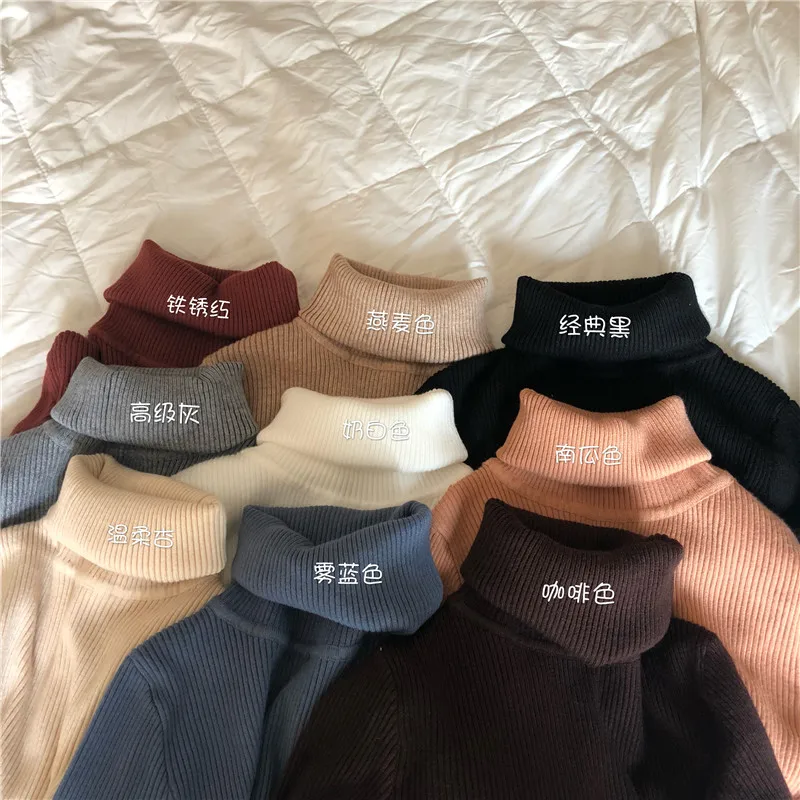 Winter Women Sweaters 2019 Korean Chic Vintage Turtleneck Long Sleeve Knitted Jumpers Female Cashmere Femme Elasticity Pullovers | Женская