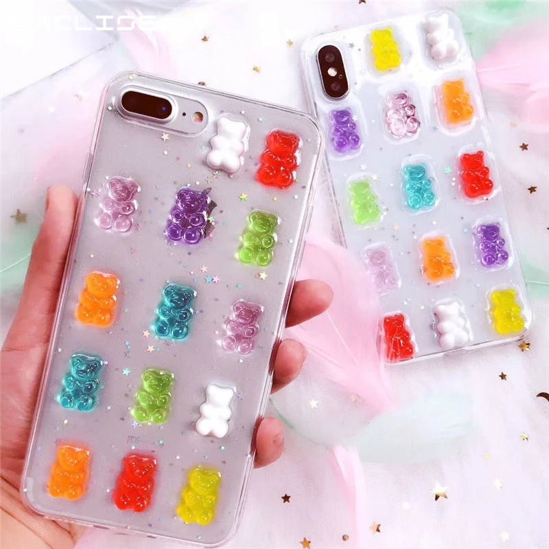 Милый мягкий чехол с медвежонком Gummy для iphone 8 чехлы iPhone 11 6 7 Plus X XS Max XR Силиконовый