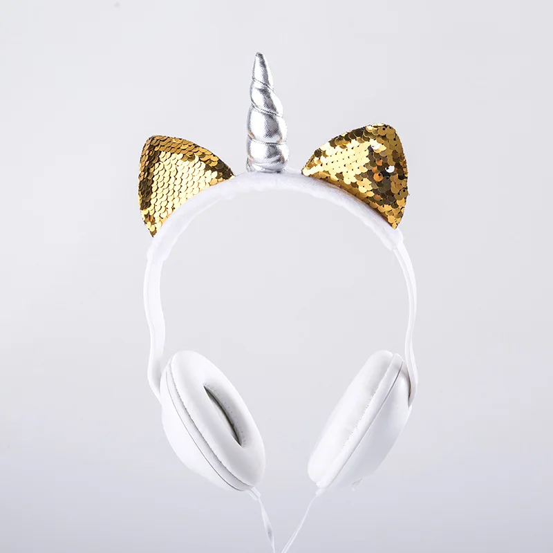 E6193-7-Gold JINSERTA Unicorns наушники милые кошачьи наушники для мобильного телефона MP3 pc tablet 3,5 мм Проводная гарнитура для детей и взрослых подарок - Цвет: E6193-7-Gold