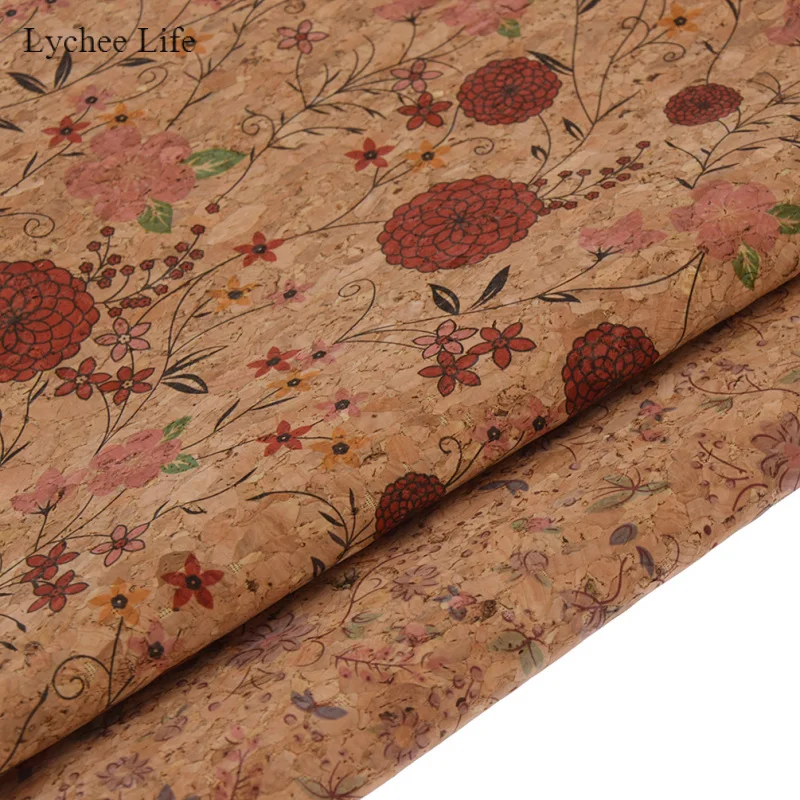 Lychee Life 42x30 см винтажная Цветочная печать мягкая пробка ткань для одежды сумки с