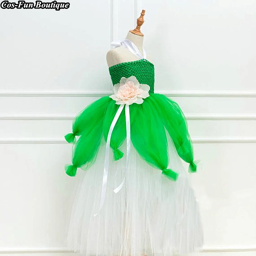 Princess Tiana And The Frog Tutu Dress Handmade Fancy Ball Gown Costume Children Girl Green&ampWhite Birthday Party | Детская одежда и