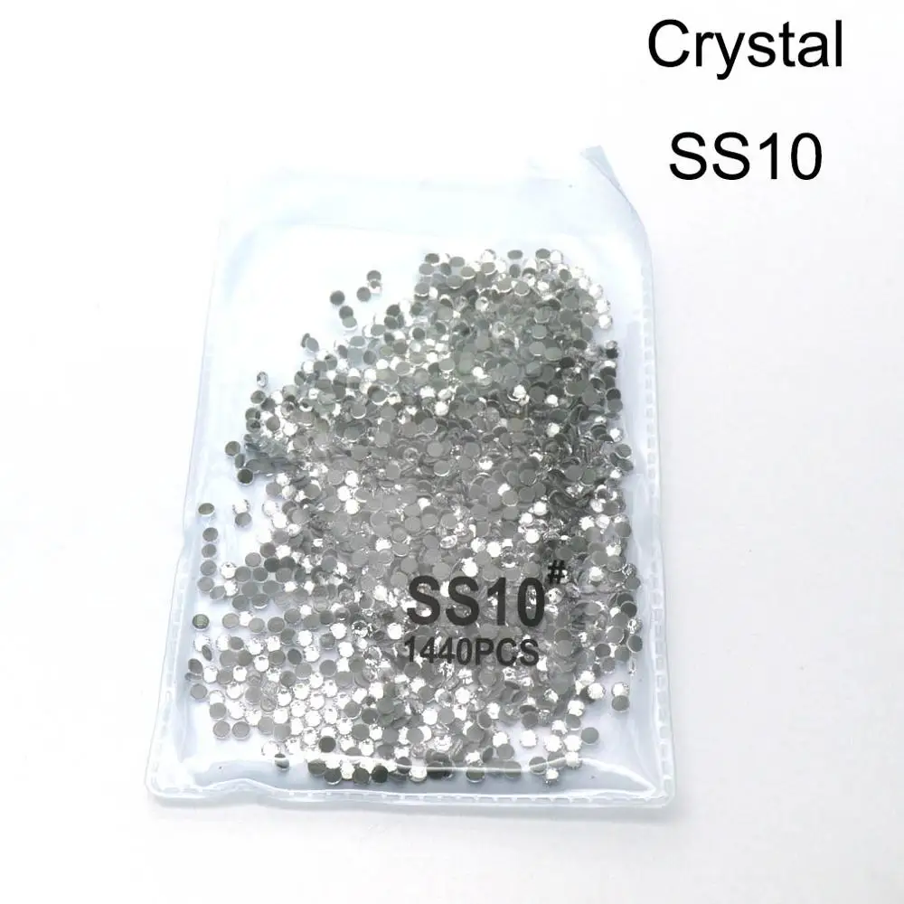1440 шт. SS3 SS4 SS5 SS6 SS8 SS10 Стразы с горячей фиксацией Стразы для одежды с кристаллами AB супер прозрачные стразы с горячей задней поверхностью - Цвет: Clear SS10 1440PCS