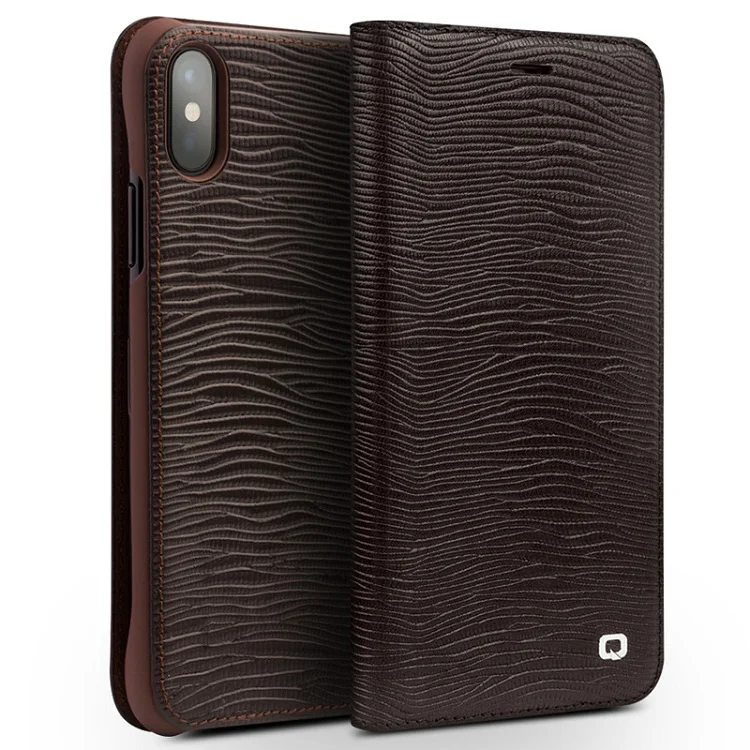 lizard brown QIALINO, Модный чехол из натуральной кожи для iPhone X, ручная работа, флип-сумка, чехол для iPhone X, Роскошный ультра тонкий флип-чехол для 5,8 дюймов - Цвет: lizard brown