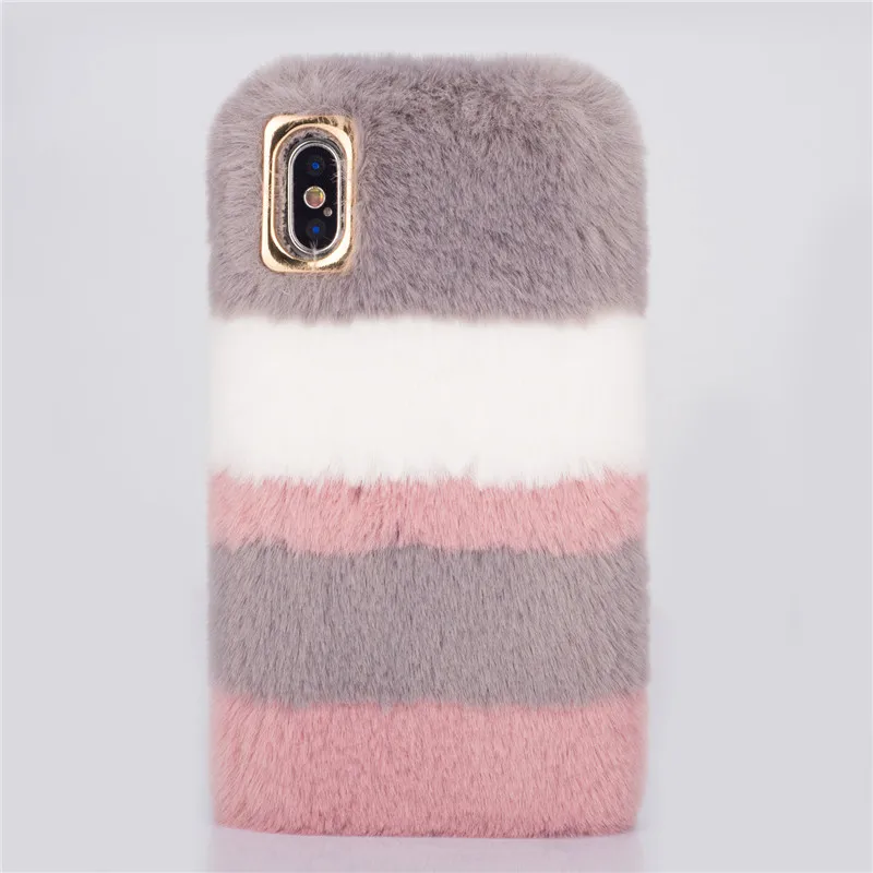Милый пушистый кролик Мех волос теплый чехол для iPhone X Xr Xs Max 7 8 6 6s Plus мороженое