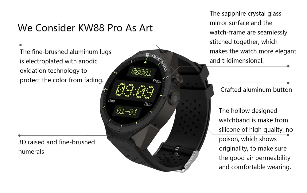 Смарт-часы Kingwear KW88 Pro, Android телефон, 1 ГБ, 16 ГБ, монитор сердечного ритма, камера, gps, спортивные Смарт-часы для мужчин и женщин, для Android IOS