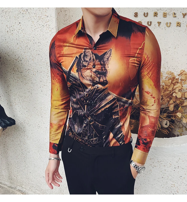 Футболка с принтом волка мужская с длинными рукавами Camisa Masculina Высококачественная Мужская одежда Camisa Homem Осенняя рубашка Social Masculina
