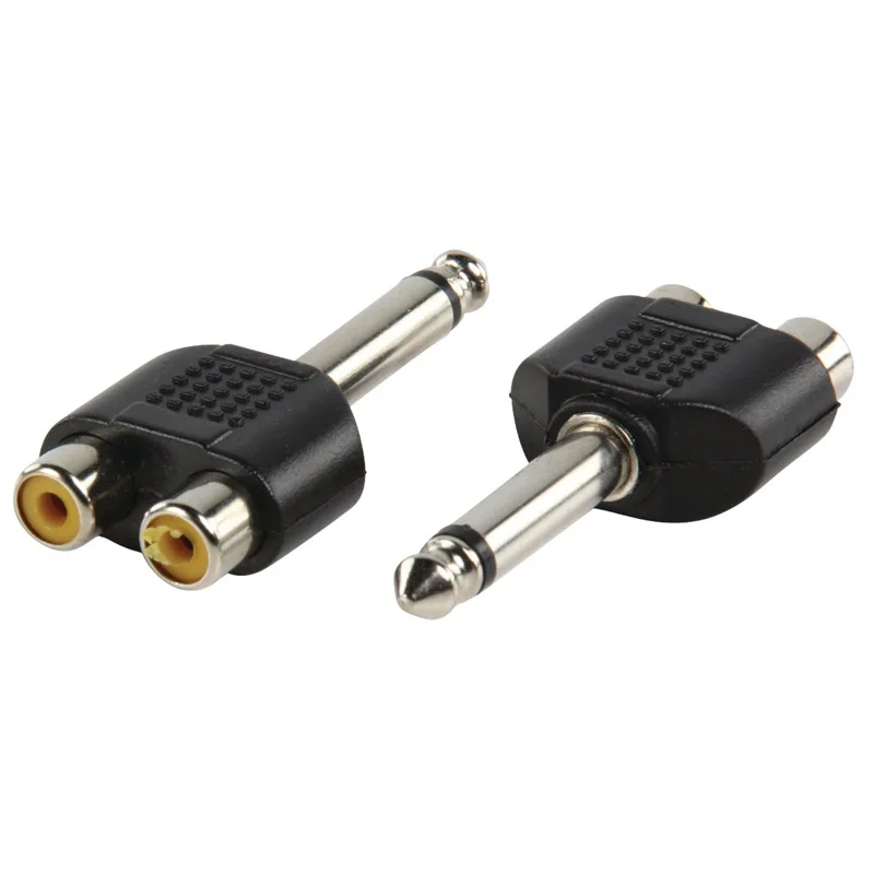 

2pcs 6.35mm Male Mono 1/4" Stereo Jack Plug to 2RCA Phono Female Socket Adapter Converter For studio mixer speakers and radio
