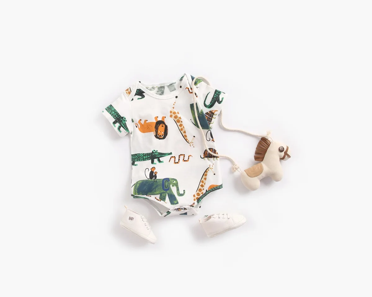 Newborn Baby's Romper Infant Boys Girls Jungle Animal Print Cute Short-sleeve One-pieces Jumpsuit Cotton Toddler Romper for Baby