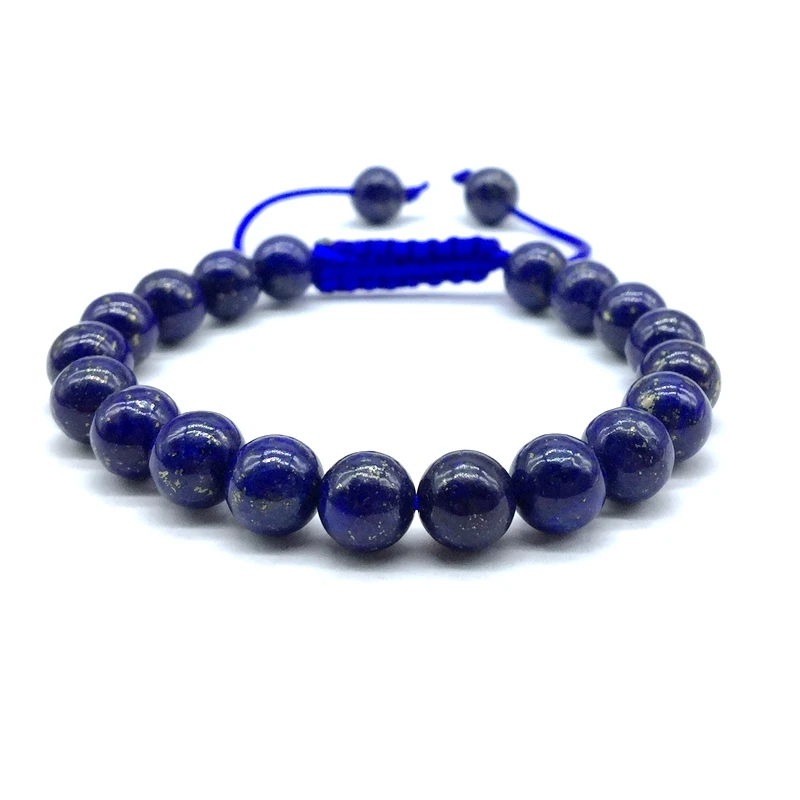 blue lapis Бусы из природного камня браслет 8 мм Apatite Aquamarines бусина круглая с веревкой шнур регулируемый браслет для нее подарок женщина ювелирные изделия - Окраска металла: blue lapis