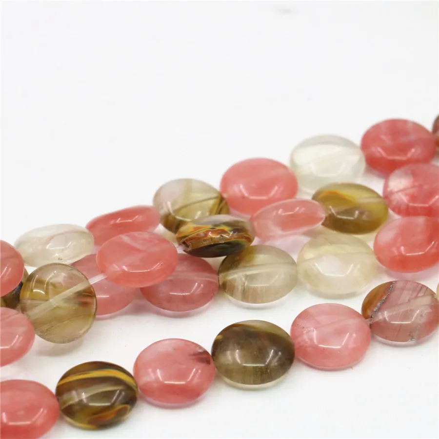 Natural 12mm 14mm Pink Watermelon Tourmaline Coin Round Beads Handicrafts Jewelry Making Gifts for Women Loose 15inch Y126 | Украшения и