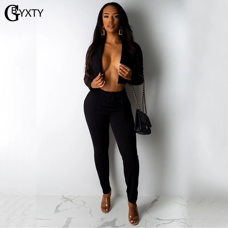 GBYXTY Neon Two Piece Pants Set Ladies Office Suit 2019 Autumn Women Long Sleeve Crop Blazer and 2 Outfit ZL370 | Женская одежда