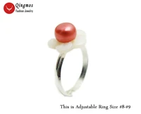 qingmos natural light red pearl ring for women with shell flower 7 8mm flat pearl opening 8 9 adjustable ring jewelry rin44