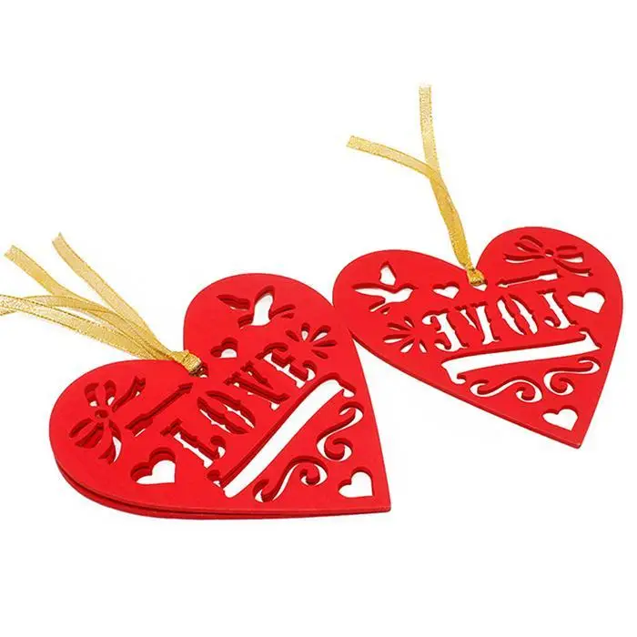 В форме сердца полый деревянный подвесной орнамент красный свадебный Декор 11 см/4