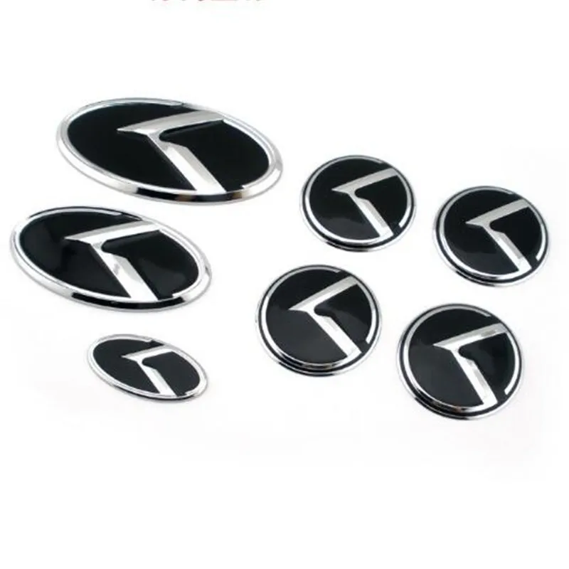 Black 7pc set Автомобильный Стайлинг 130 мм 110 мм 3D ABS пластик красный K5 черный передний капот задний багажник рулевое колесо авто наклейка эмблема значок - Цвет: Black 7pc set