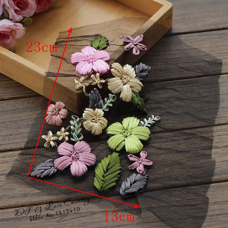

Free shipping (2pieces/lot) 3D Ribbon Sewing Floral Flower Motif Lace Applique ,Wedding Bridal Embroidery Lace patch