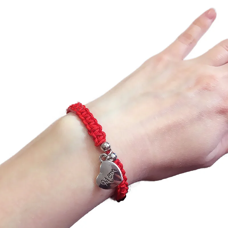 Регулируемый Мама красная веревочная цепь нитки бусины для Для женщин браслеты с