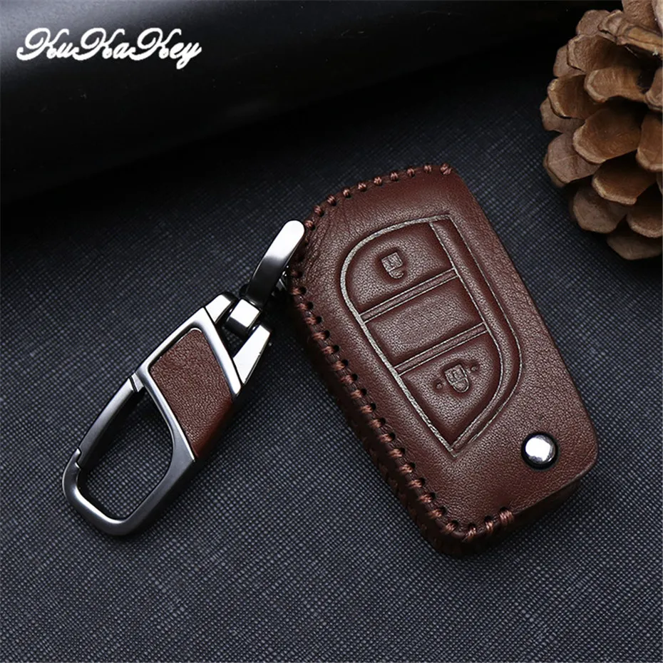Кожаный чехол для автомобильного ключа Toyota Corolla Camry Crown Reiz EZ RAV4 Highlander Auris Avensis Verso Yaris