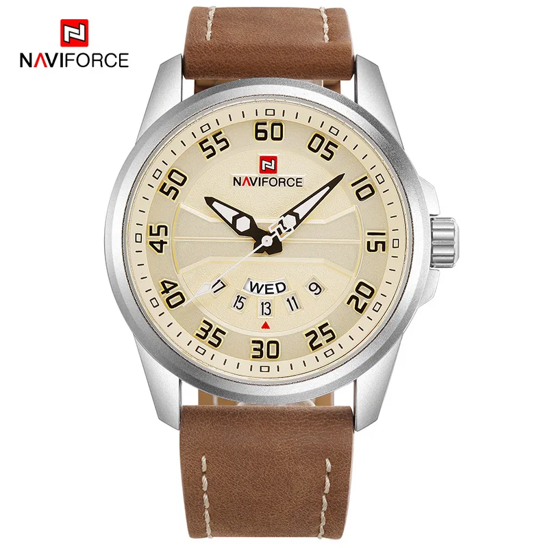 Yellow Топ люксовый бренд NAVIFORCE мужские модные повседневные часы Мужские кварцевые часы мужские с кожаным ремешком армейские военные спортивные наручные часы - Цвет: Yellow