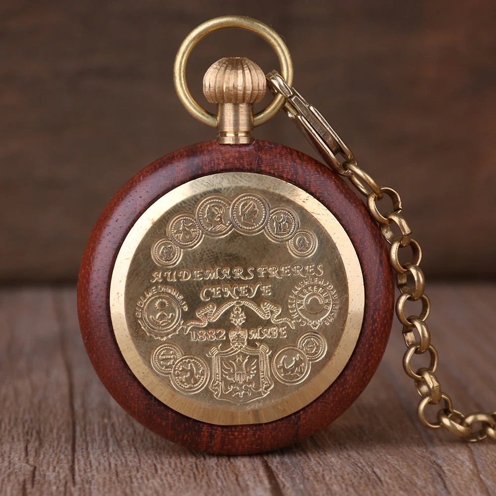 Classic Wood Hollow Roman Numerals Digital Mechanical Pocket Watch Vintage Gentleman Pendant Accessories Clock Men's Gift