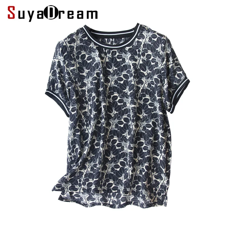 Женская блузка с принтом 100% натуральный шелк креп о образный вырез Повседневная