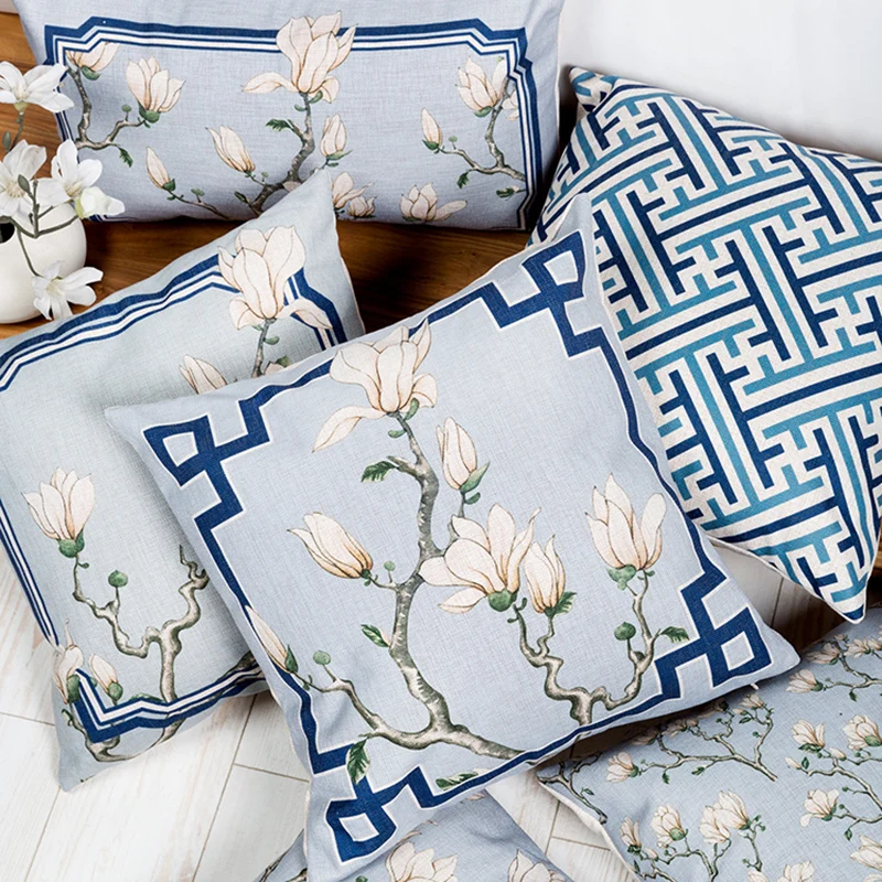 Китайский Геометрия Элегантный Жасмин Цветок Наволочка Подушка Белье Хлопок