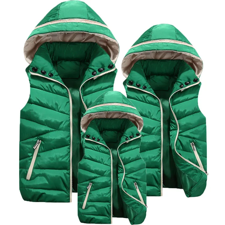 Зимний Повседневный семейный жилет плотный однотонный со съемным капюшоном для