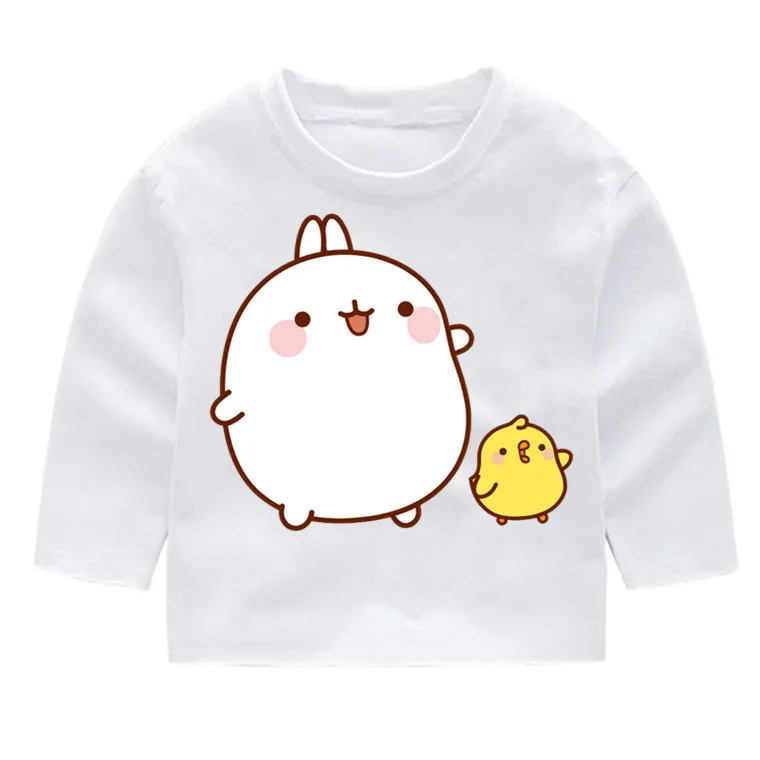 Molang and Piupiu/Модная хлопковая Футболка с принтом для детей футболки с длинными рукавами детские топы с длинными рукавами, одежда для маленьких девочек в стиле Харадзюку