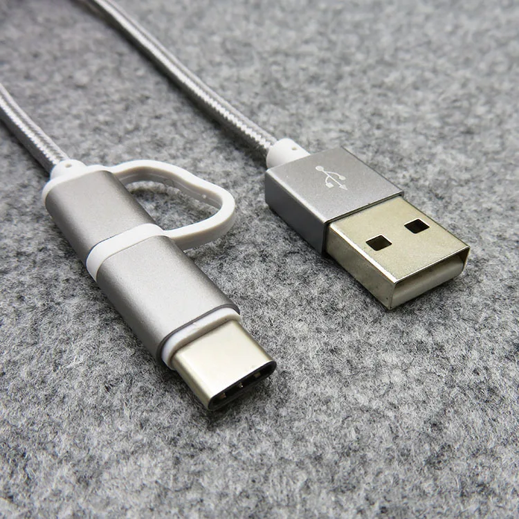 2 в 1 USB кабель type C Micro USB кабель для быстрой зарядки многофункциональный USB C нейлоновая оплетка для samsung 9 Android кабели для мобильных телефонов