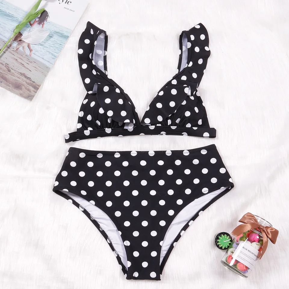 TCBSG New Arrival Push Up Bikinis Women Swimsuit Swimwear Ruffle Bandeau Brazilian Dot High Waist Bikini Set Biquini XL